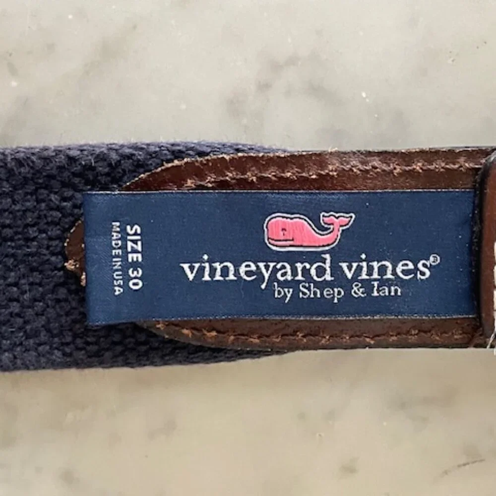 VINEYARD VINES Game Day Blue Ribbon D-Ring Belt Vintage 30